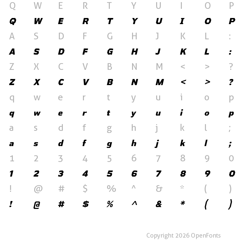 Character Map of Athabasca ExtraBold Italic