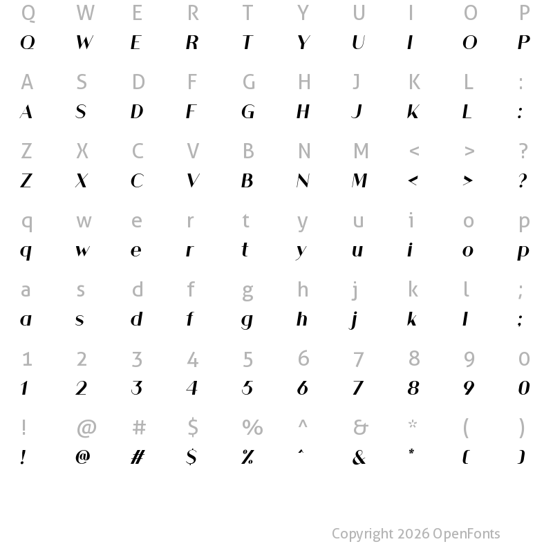 Character Map of Athena SemiBold Italic