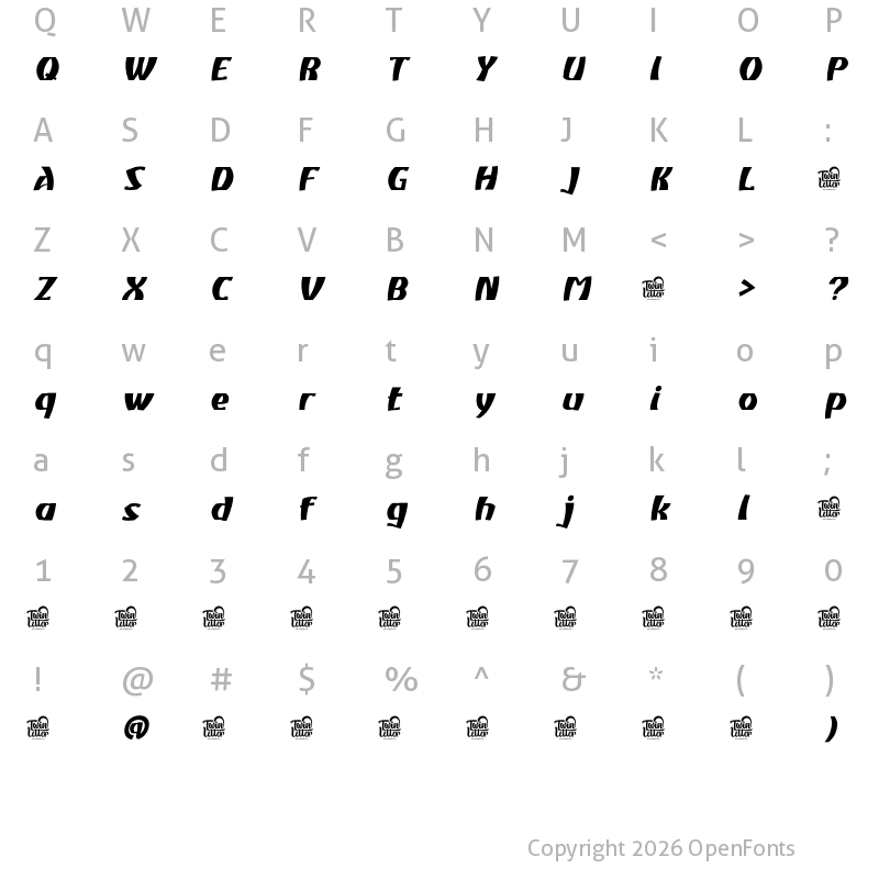Character Map of Atiku personal use Bold Slanted