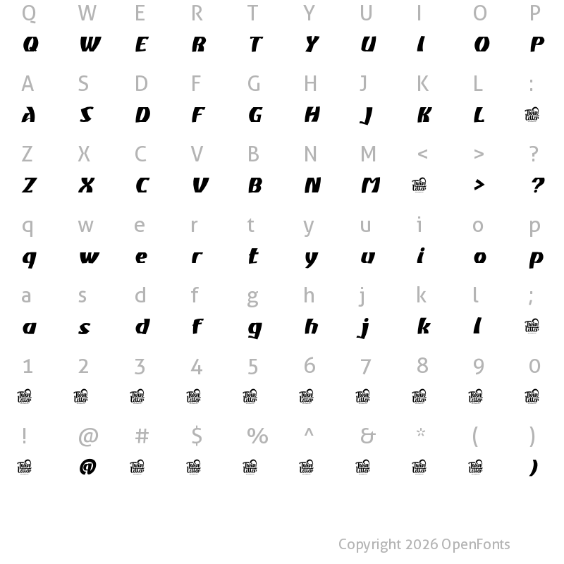 Character Map of Atiku personal use Extra Bold Slanted