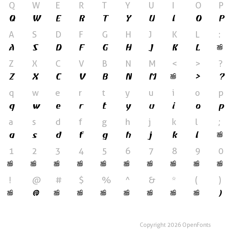 Character Map of Atiku personal use Medium Slanted