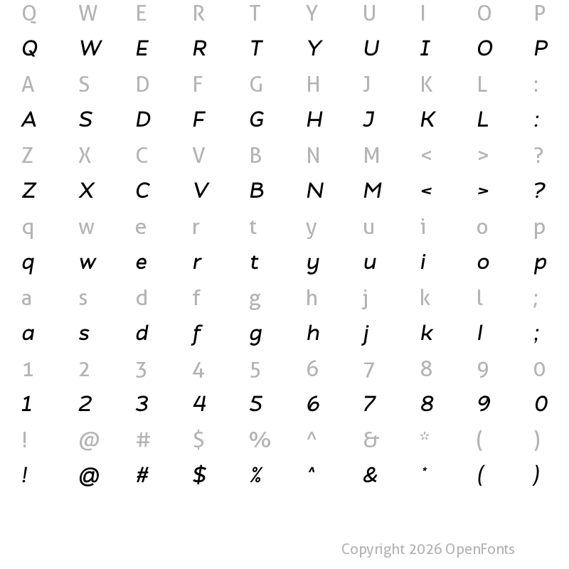 Character Map of Atozimple SemiBold Italic