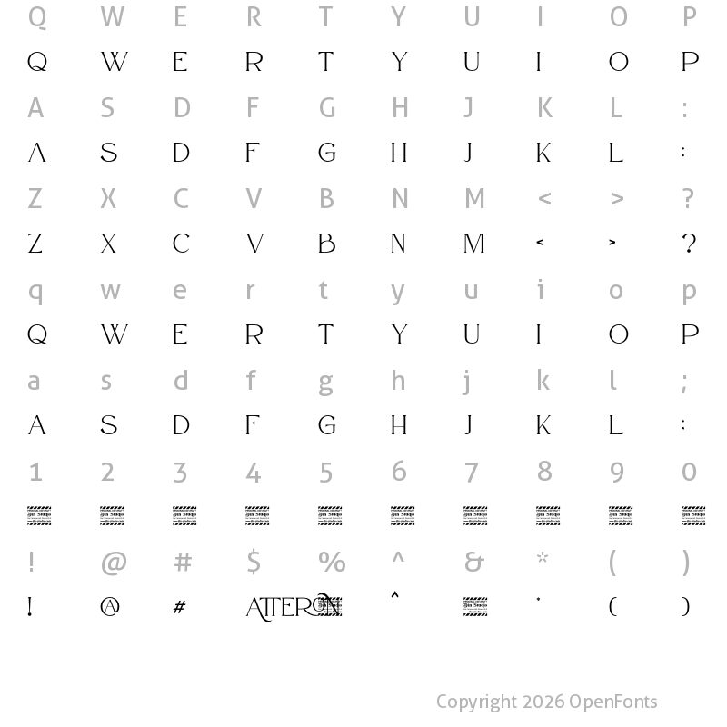 Character Map of Atteron Personal Use Regular
