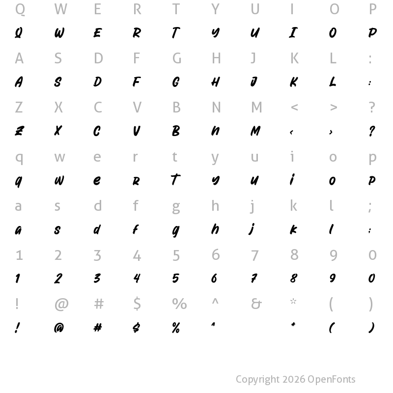 Character Map of Attractype Reborn Regular