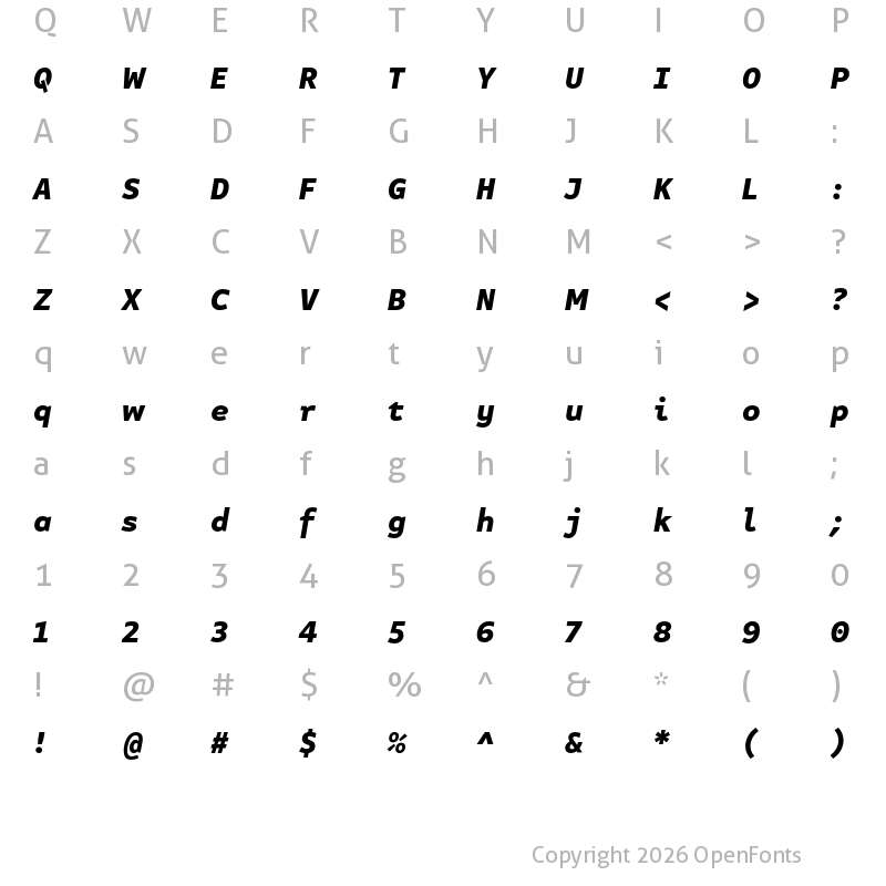 Character Map of Attribute Text Black Italic