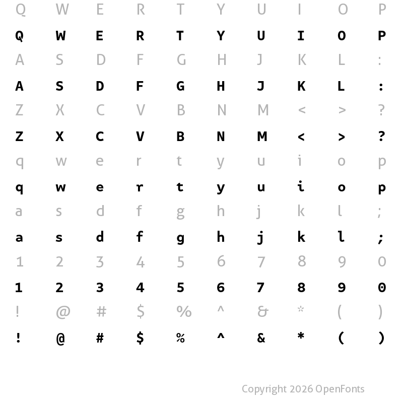 Character Map of Attribute Text Bold