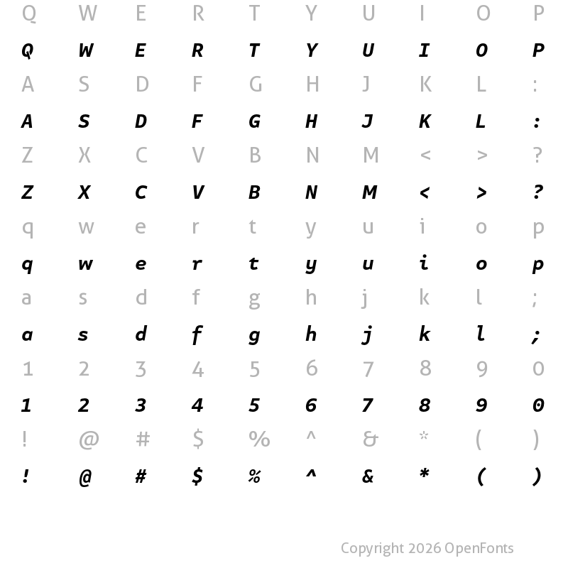 Character Map of Attribute Text Bold Italic