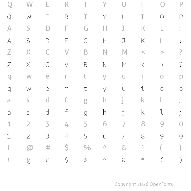 Character Map of Attribute Text Thin