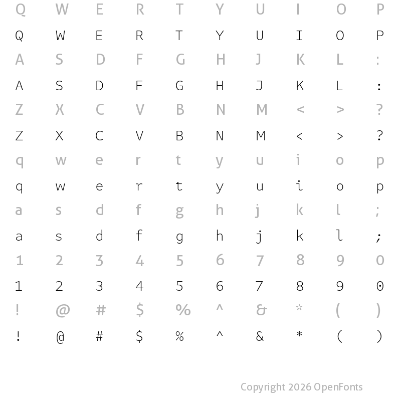 Character Map of Attribute Text Xlight