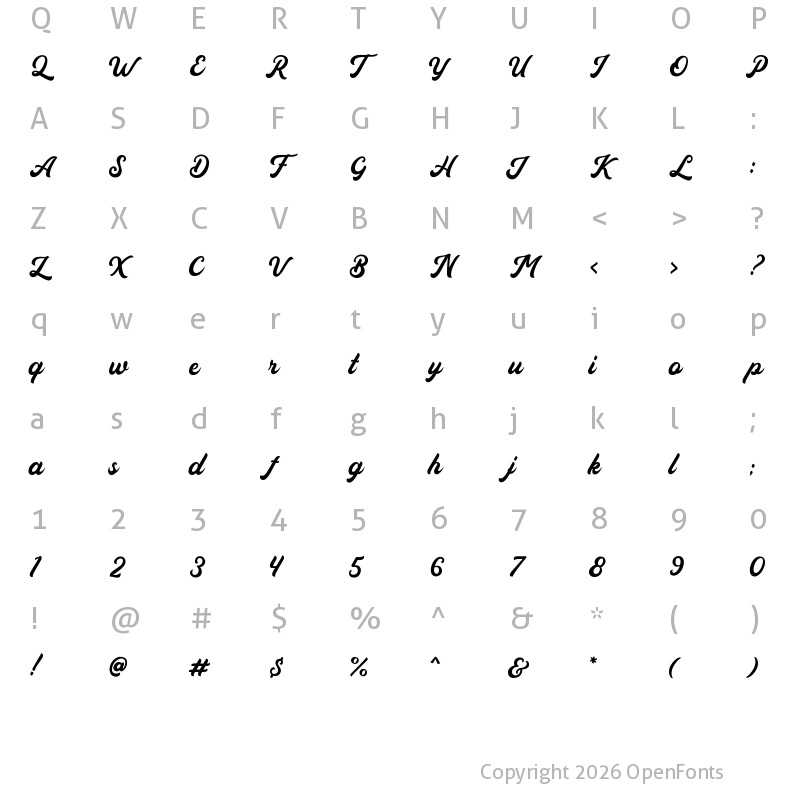 Character Map of Auckland Script Free Regular