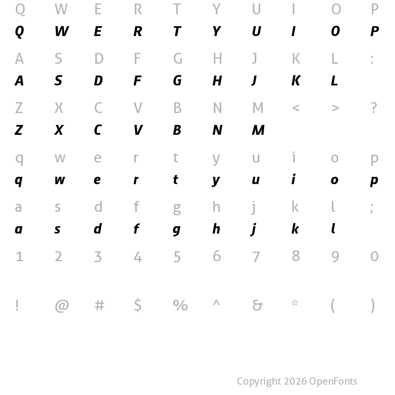 Character Map of August Sans Reduced 76 Bold Italic