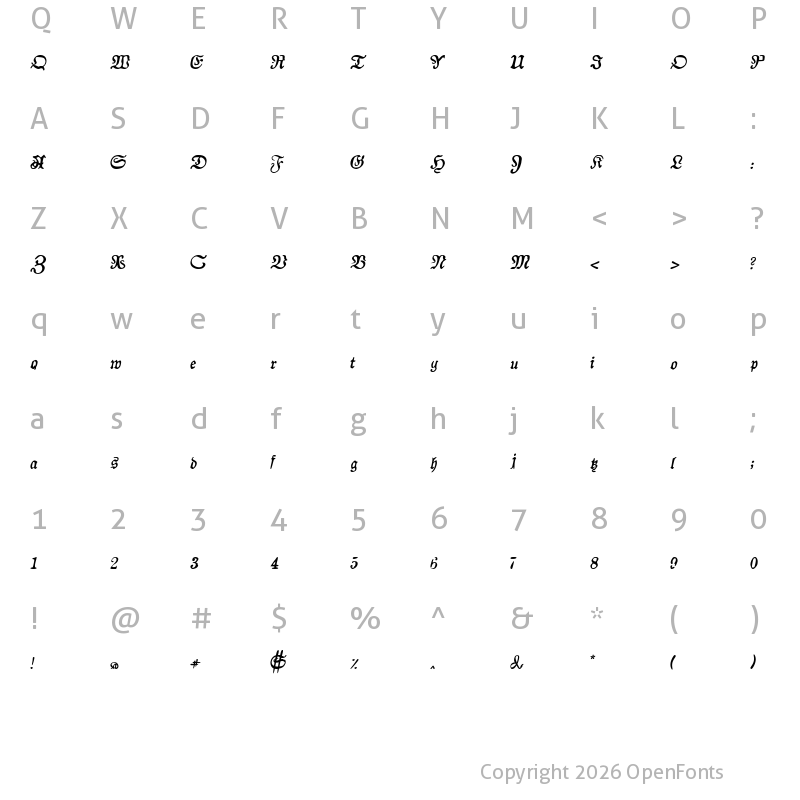 Character Map of AuldMagick Bold Italic