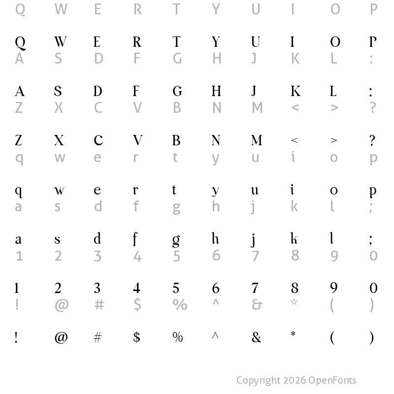 Character Map of Aurallia Regular