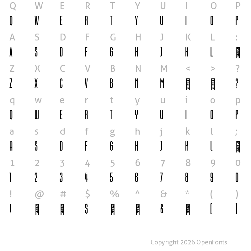 Character Map of Aurelio Titling Compressed