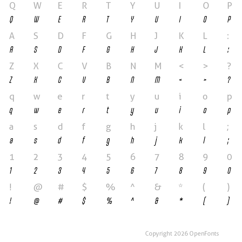 Character Map of Aureola Italic