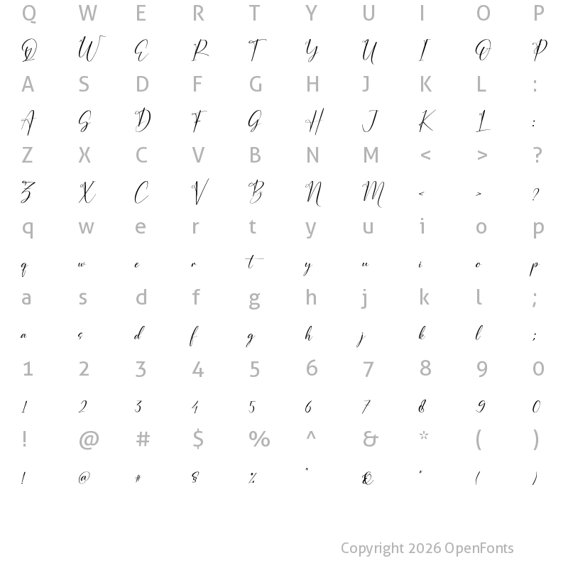 Character Map of Auristtela Patricia Regular