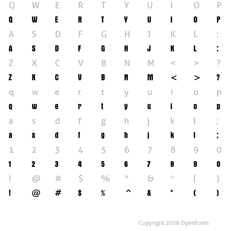 Character Map of Aurora Condensed Bold