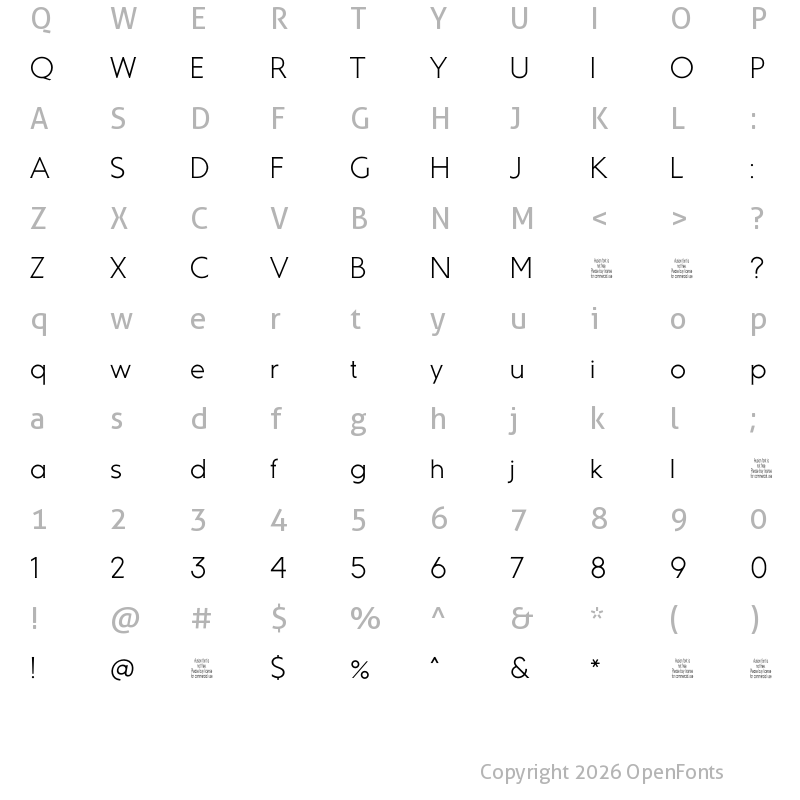 Character Map of Ausion Personal Use Light