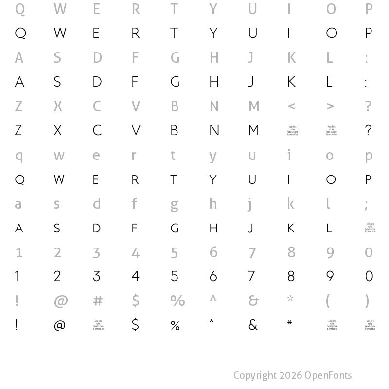 Character Map of Ausion Personal Use LightCAPS