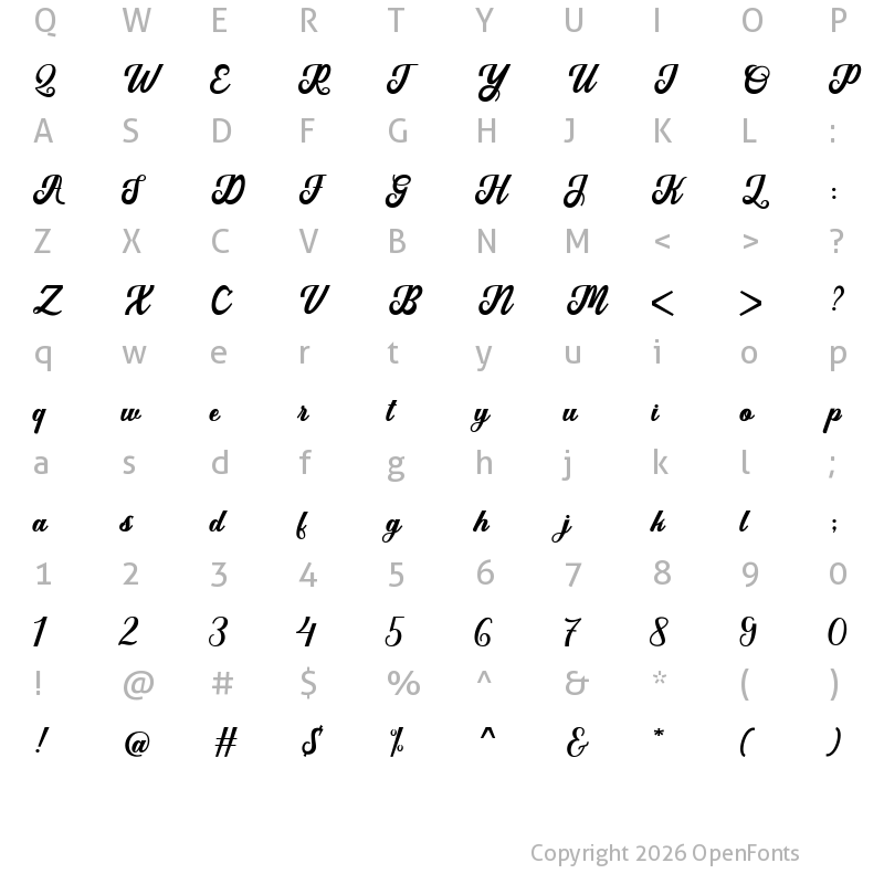 Character Map of Austine Script Regular
