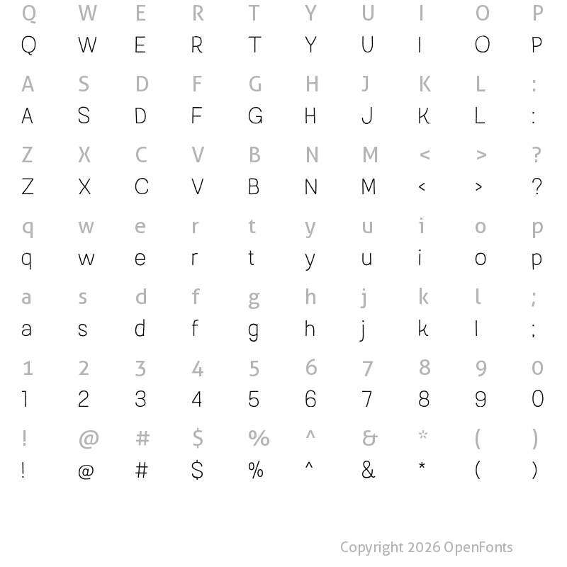 Character Map of Austral Sans Stamp Thin