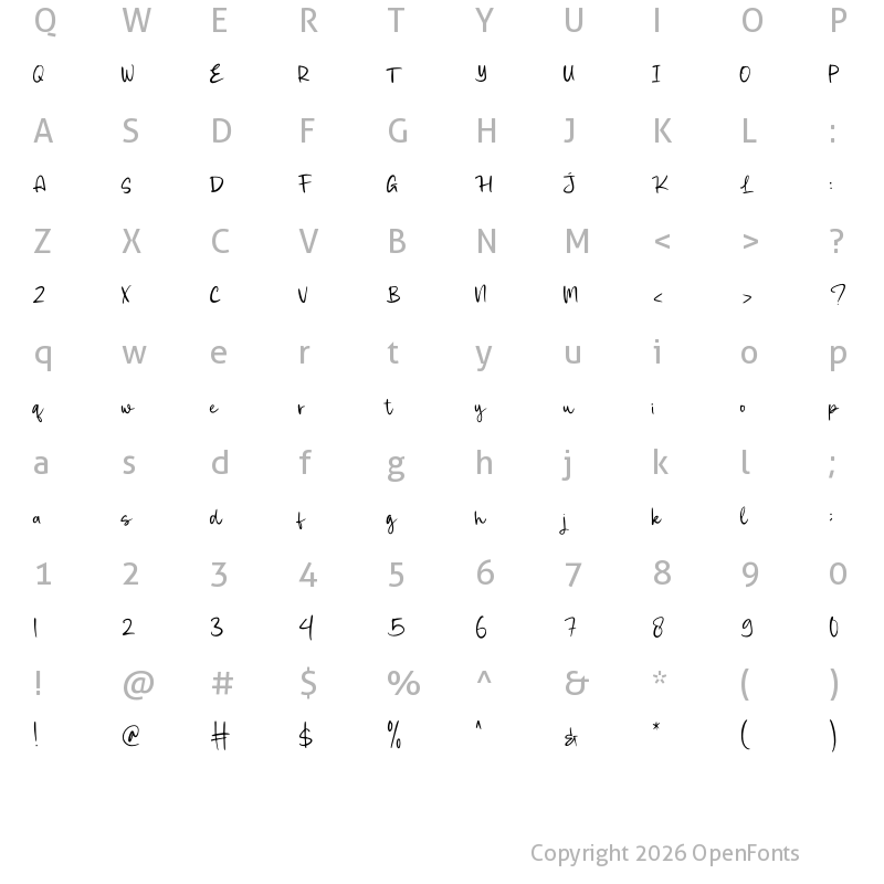 Character Map of Authora Handwriting Regular