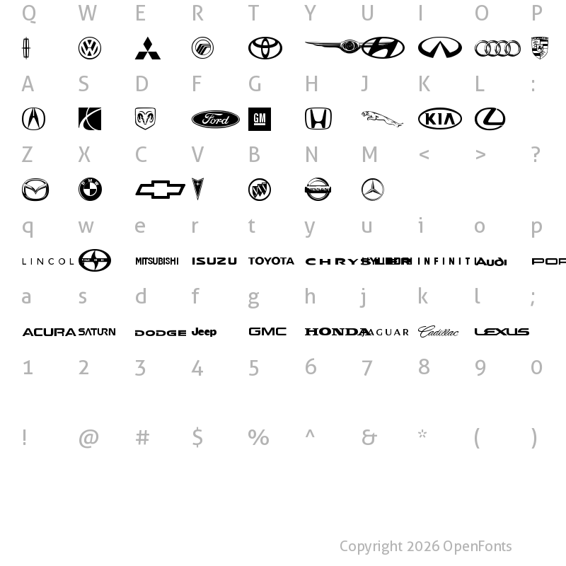 Character Map of Auto Motive Regular
