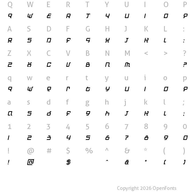 Character Map of Automind Italic
