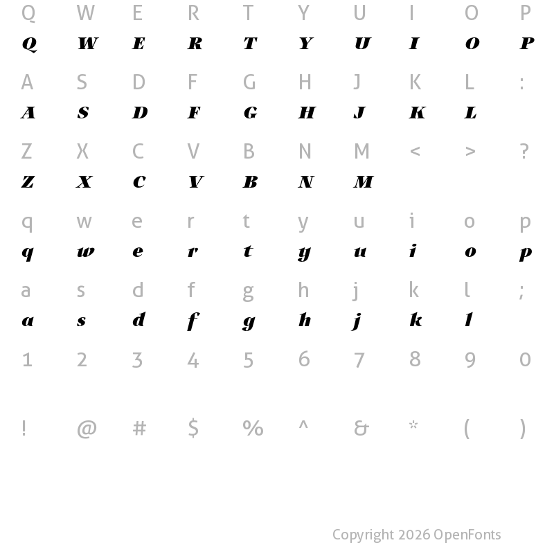 Character Map of Auxerre 86 Black Italic reduced