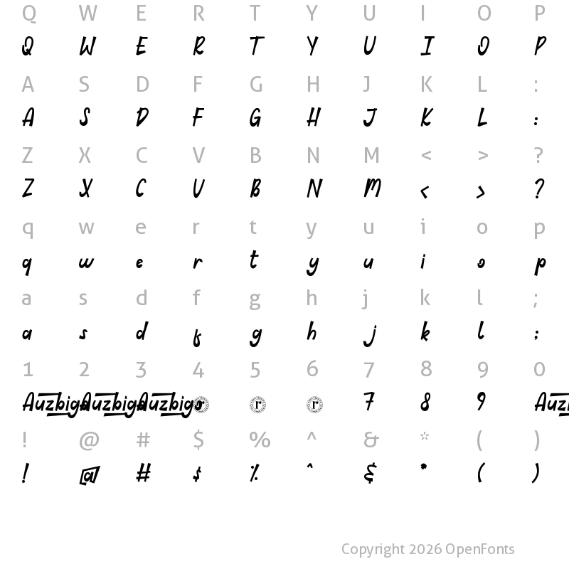 Character Map of Auzbigo Regular