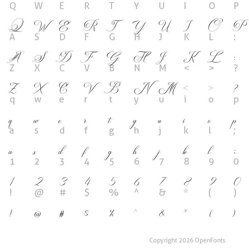 Character Map of Avalon Chaligraphy Regular