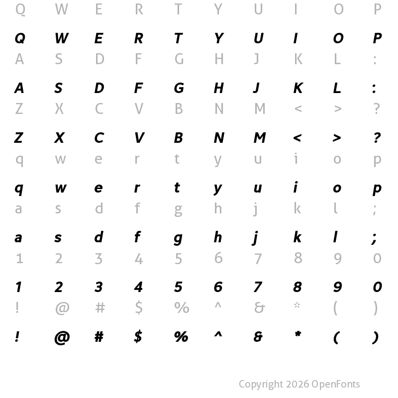 Character Map of Avancement 2020 Bold Italic
