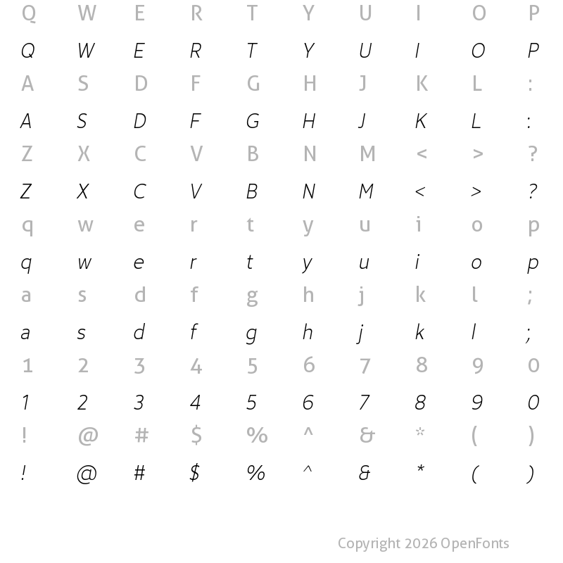 Character Map of Avancement 2020 Light Italic