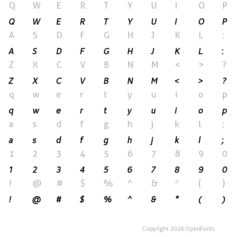 Character Map of Avancement 2020 Medium Italic