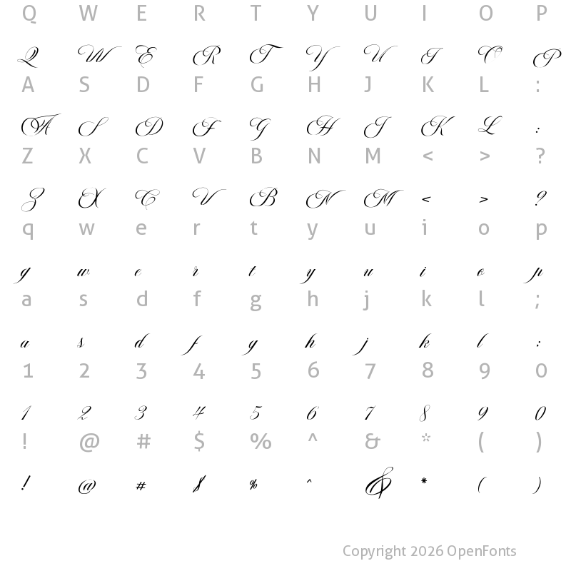 Character Map of Avelon Script Regular