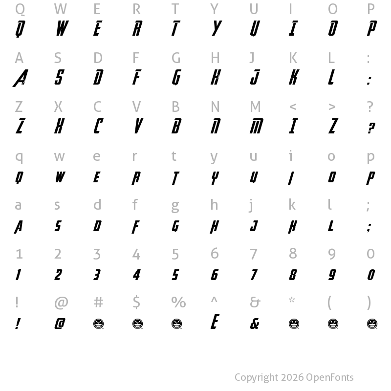 Character Map of Avengeance Heroic Avenger Italic