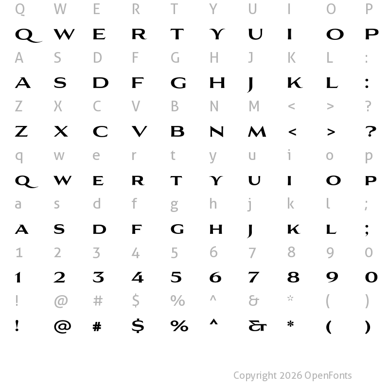 Character Map of Aviano Flare Bold