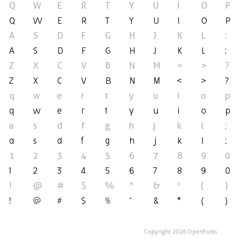 Character Map of Avita Extra Light