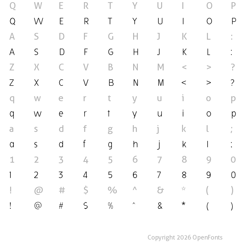 Character Map of Avita Rounded Rounded Thin