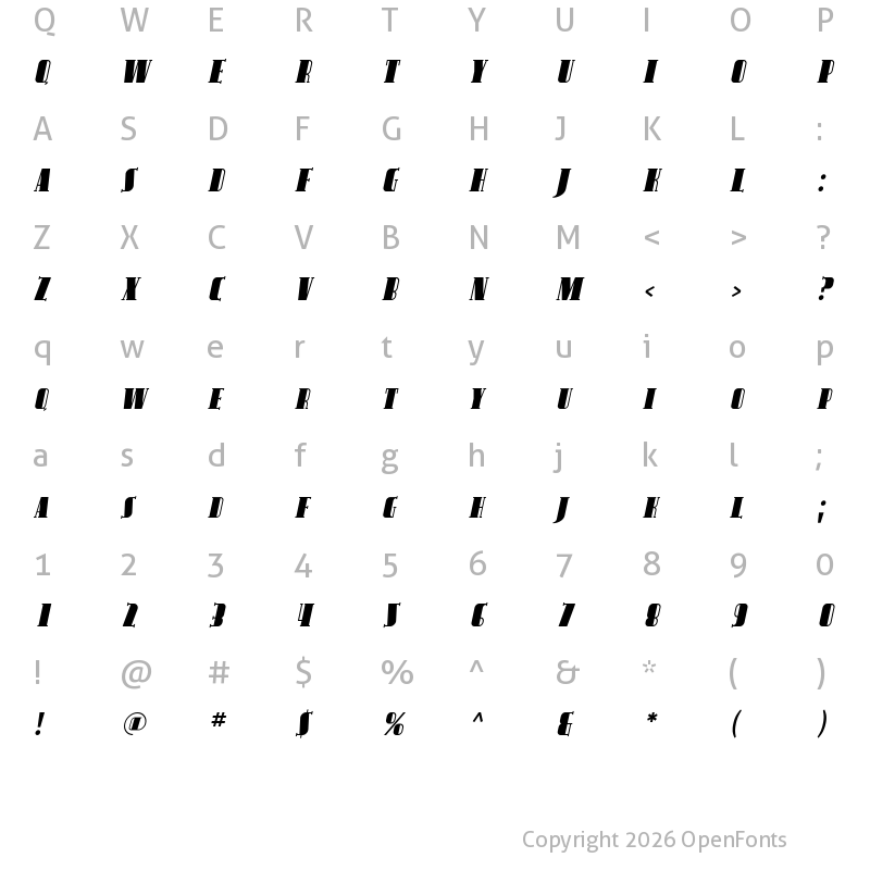 Character Map of Avondale SC Italic