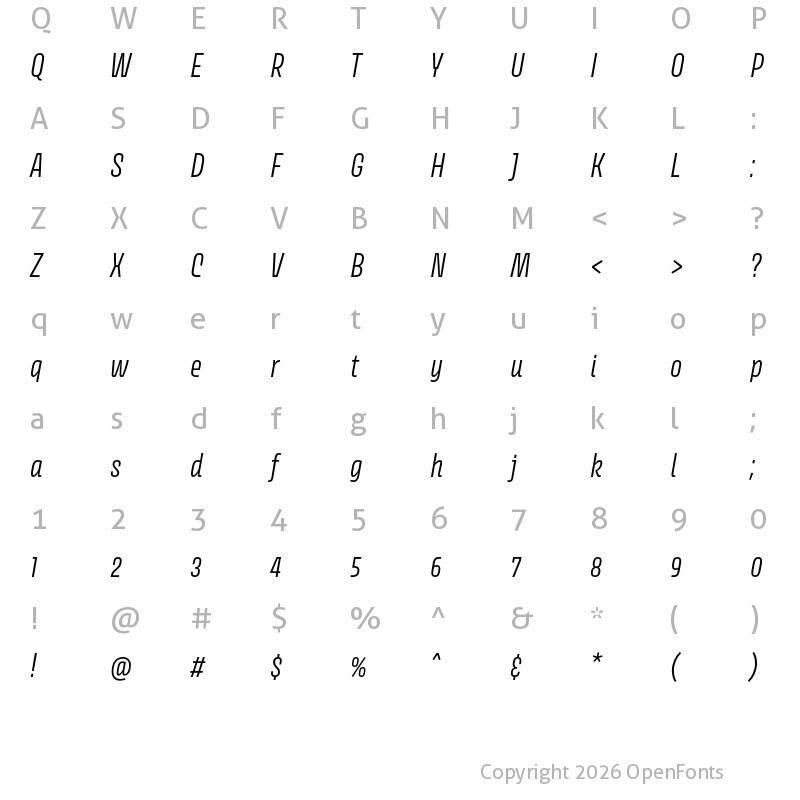 Character Map of Avory I Latin Light Italic