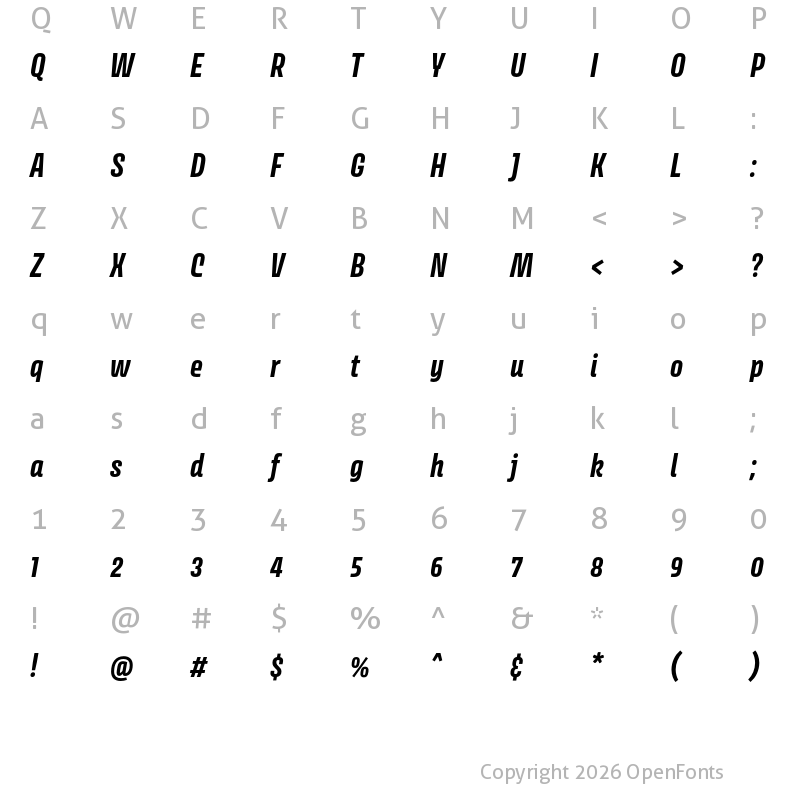 Character Map of Avory I PE Bold Italic