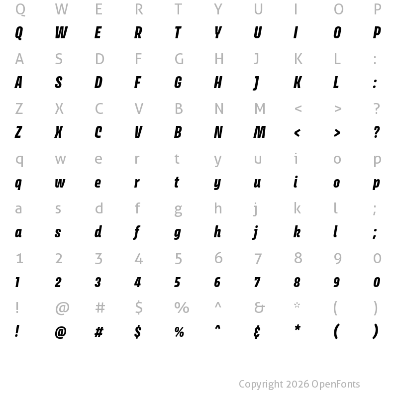 Character Map of Avory I PE Extrabold Italic