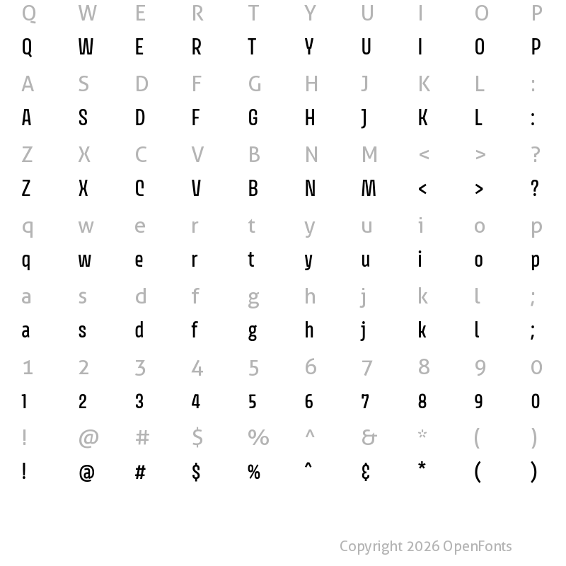 Character Map of Avory I PE Variable Medium