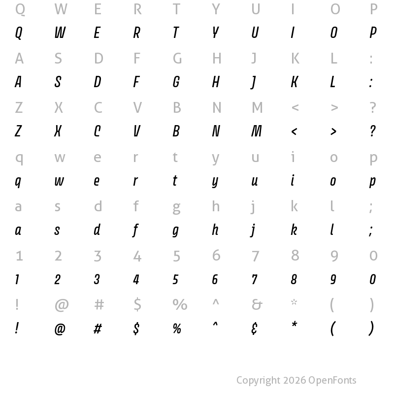 Character Map of Avory I PE Variable Medium Italic