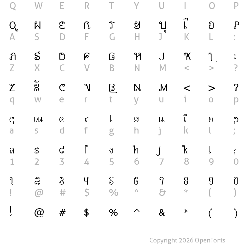 Character Map of AW_Siam  English not Thai Regular