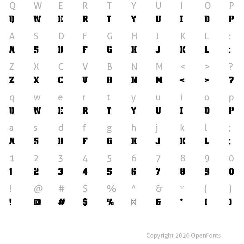 Character Map of AZN Knuckles Stencil Bold