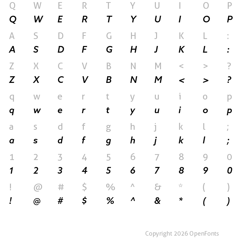 Character Map of Azo Sans Medium Italic