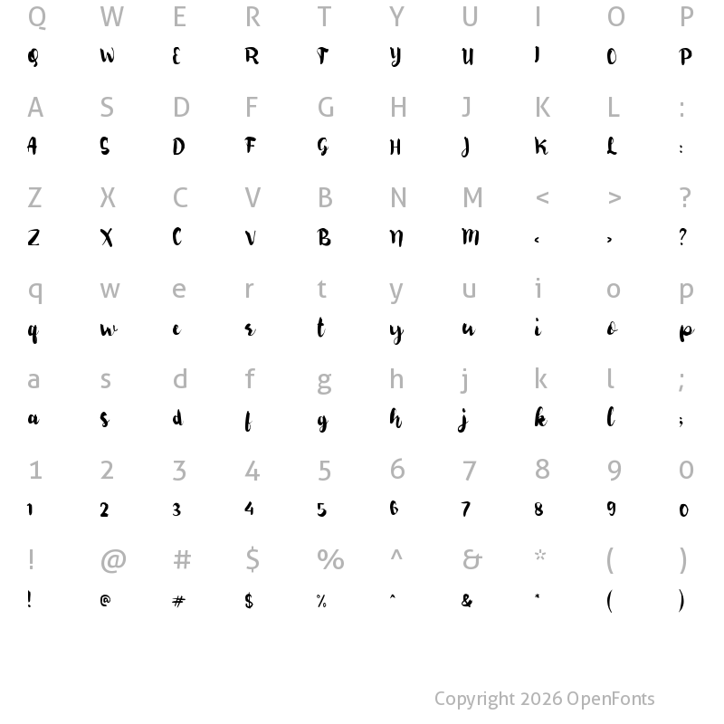 Character Map of b Berbisik Regular