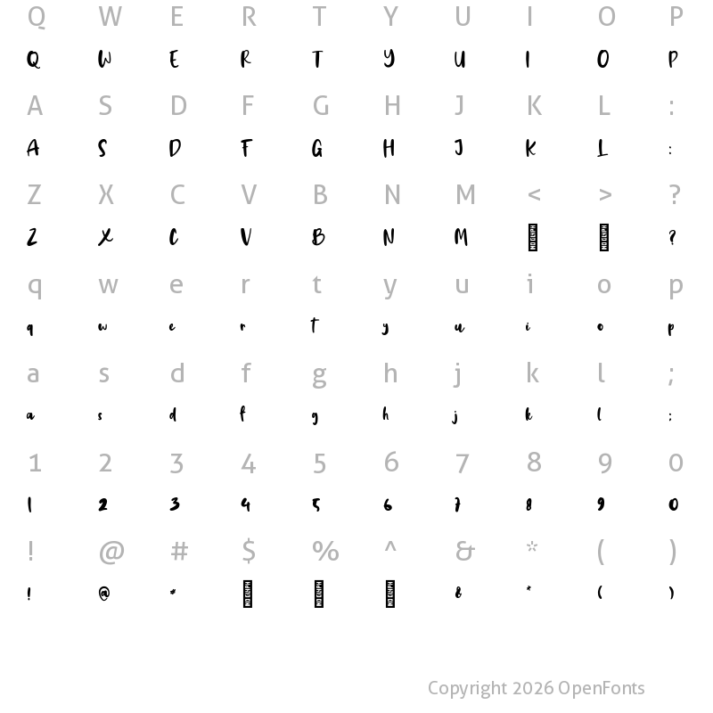 Character Map of Baby Angella PERSONAL Regular